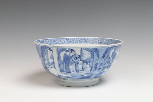 BLUE AND WHITE FIGURAL BOWL, KANGXI