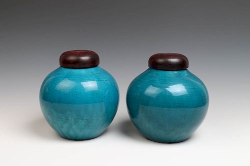 PAIR OF EXPORT TURQUOISE GLAZED