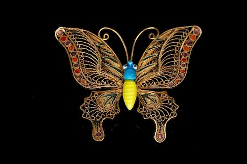 SILVER ENAMELED BUTTERFLY BROOCHDesigned