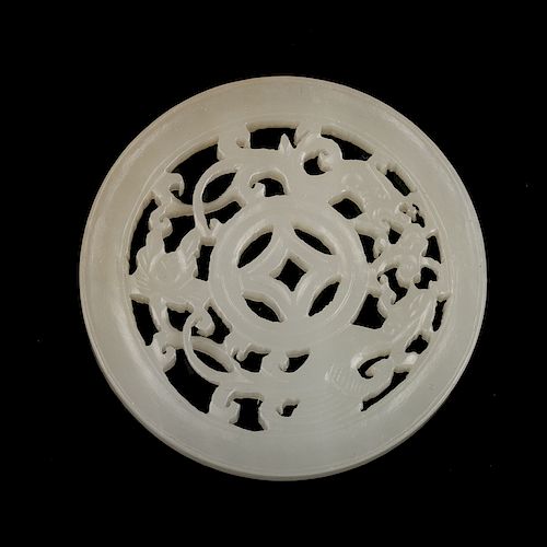 CHINESE WHITE JADE CARVED CIRCULAR 39d021