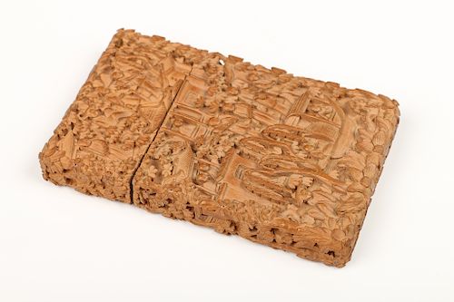 CHINESE CANTON CARVED WOODEN CARD