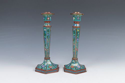 PAIR OF CLOISONNE CANDLESTICKS  39d08a