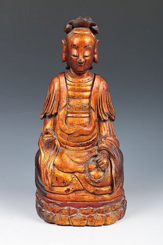GILT LACQUERED BUDDHA FIGURESeated 39d0ab