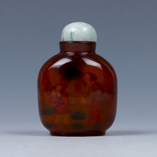 AMBER PEKING GLASS REVERSE PAINTED 39d113