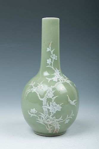 CELADON GLAZE VASEOf globular body rising