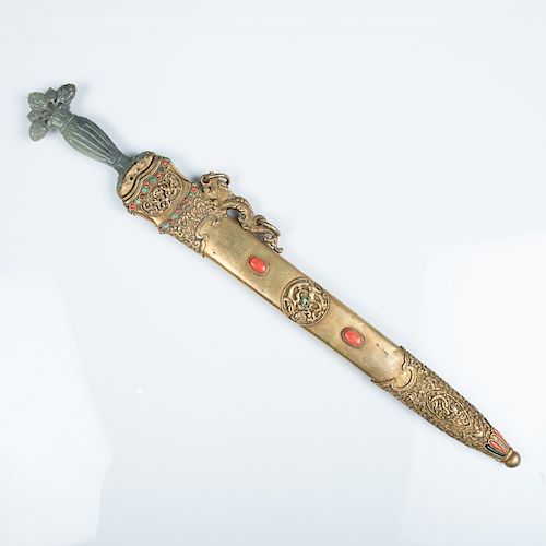 A TURQUOISE AND CORAL INLAID SWORDFlanked