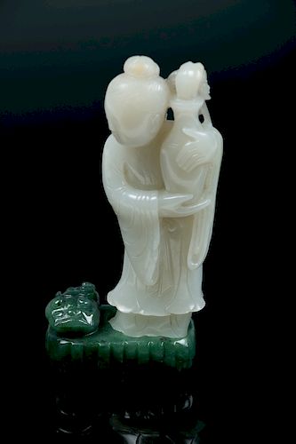 CARVED JADE FIGURE OF MAGU, QINGDepicting