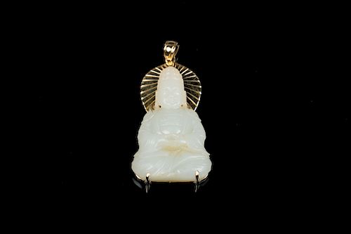 WHITE JADE BUDDHA PENDANT, QINGThe