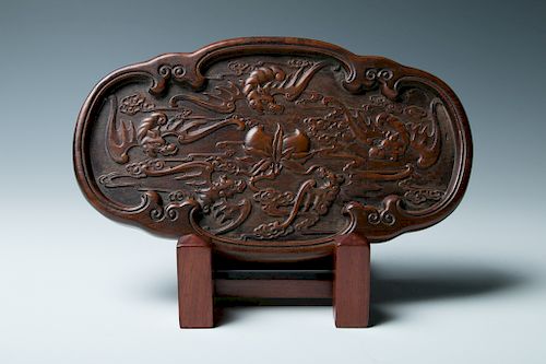 CARVED HARDWOOD QUATRELOBED PLATE, QINGWith