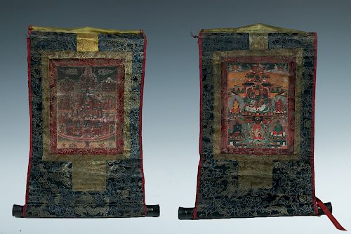 PAIR OF MINATURE THANGKAS EARLY 39d1d7