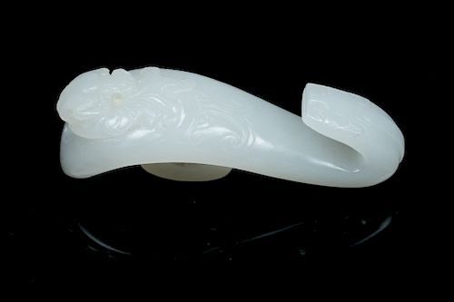 A WHITE JADE 'DRAGON' HOOK, QINGThe