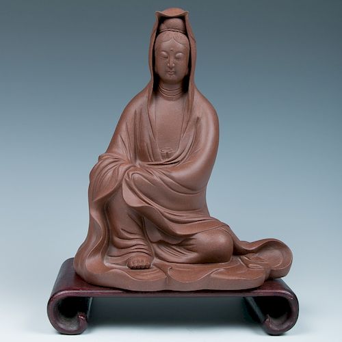 A ZISHA GUANYIN STATUE WITH STANDThe 39d1fb