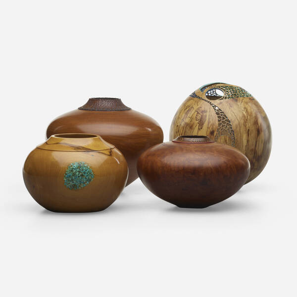 Turned Wood. Collection of four vessels.