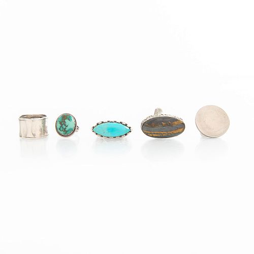 4 STERLING SILVER RINGS, TURQUOISE