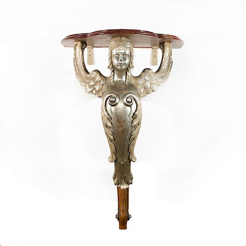 CARVED WOOD ANGEL WALL MOUNT DEMI-LUNE
