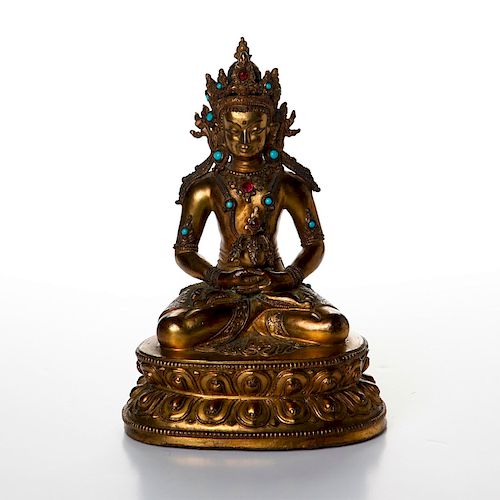 BRONZE STATUE OF A BUDDHA IN MEDITATIONRed