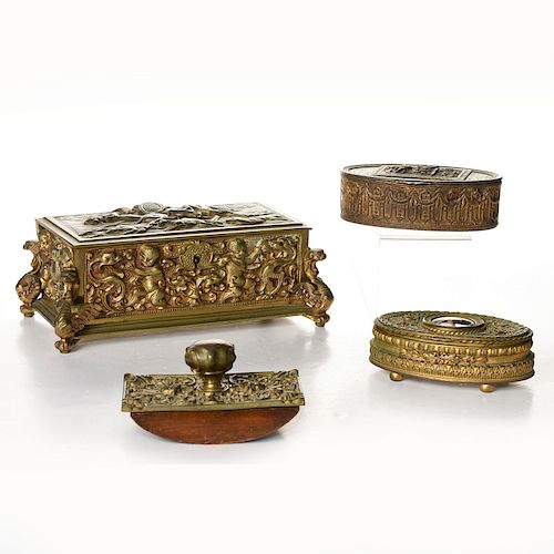 4PC ART DECO METAL CHEST, JEWELRY