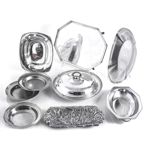 9 PIECE SERVING DISHES, SILVERPLATE