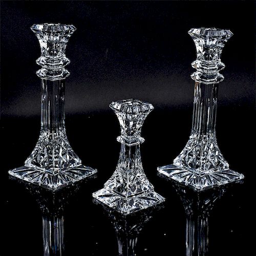 3 WATERFORD CRYSTAL LISMORE CANDLESTICKSDetailed