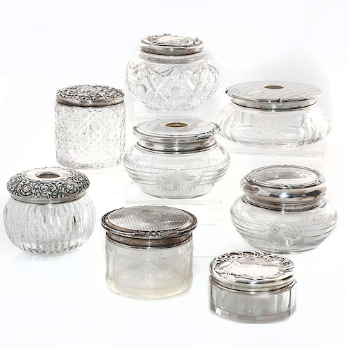 8 CRYSTAL JARS WITH STERLING SILVER 39b1bb