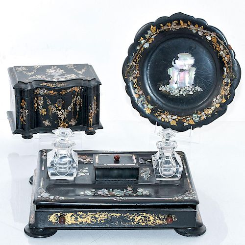 BLACK PAPER MACHE INKWELL JEWELRY 39b2ef