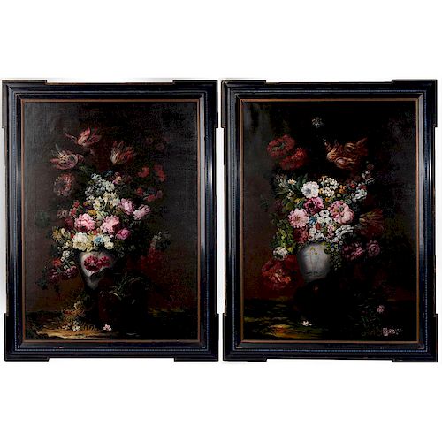 2 FLORAL STILL LIFE OIL PAINTINGSAttributed 39b542