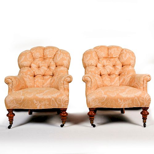 PAIR OF PLUSH MID CENTURY ARM CHAIRSPatterned