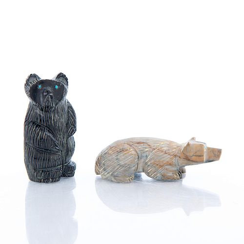 PAIR OF NAVAJO CARVED STONE BEAR FETISHESHand