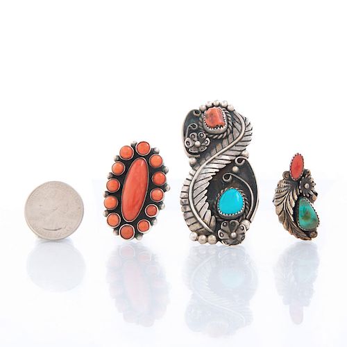 3 NATIVE AMERICAN SILVER RED CORAL 39b751