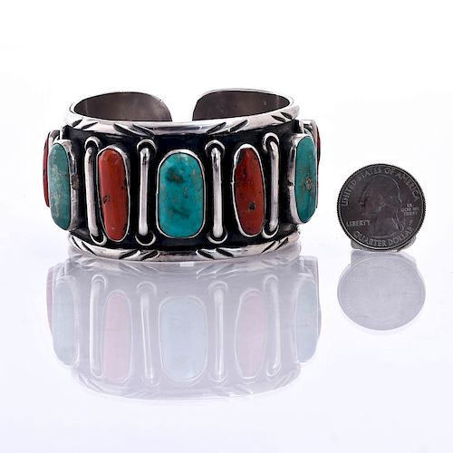 NATIVE AMERICAN SILVER CORAL TURQUOISE 39b81f