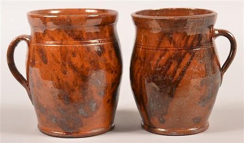 TWO PA REDWARE MOTTLE GLAZED APPLE