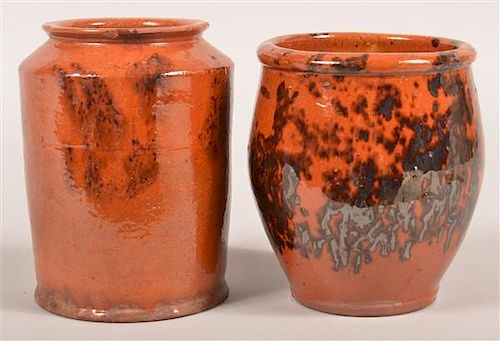 2 PA 19TH CENTURY REDWARE GLAZED 39b871