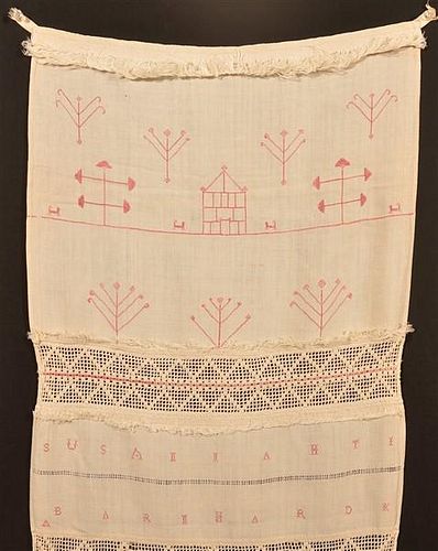 RED NEEDLEWORK SHOW TOWEL WITH