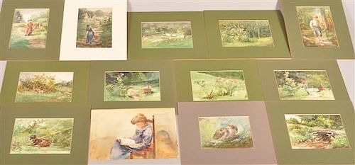 FOLIO OF 13 VARIOUS WATERCOLORS