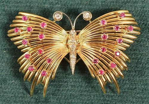 18K GOLD BUTTERFLY PIN SET WITH 39b985