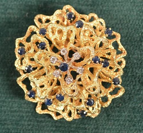 14K GOLD BROOCH PIN WITH 16 SAPPHIRES 39b989