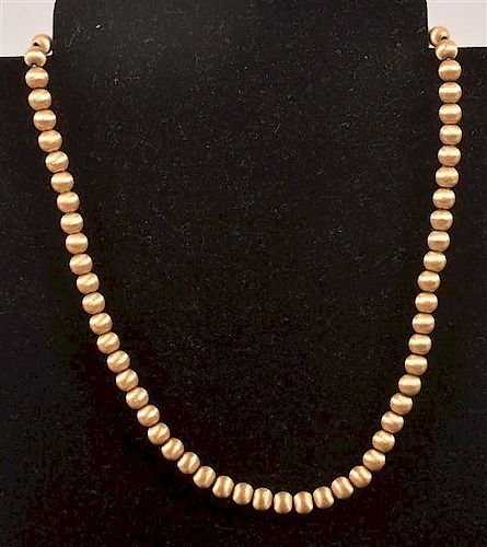 ANTIQUE 14K YELLOW GOLD BEAD NECKLACE.Antique