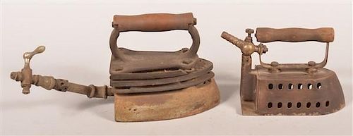 TWO ANTIQUE TAILOR'S GAS IRONS.Two