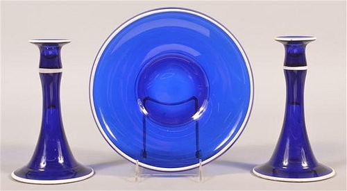 VINTAGE COBALT BLUE GLASS CONSOLE