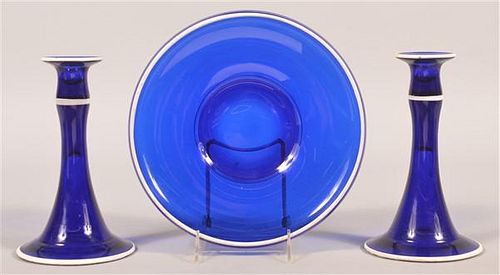 VINTAGE COBALT BLUE GLASS CONSOLE 39ba42