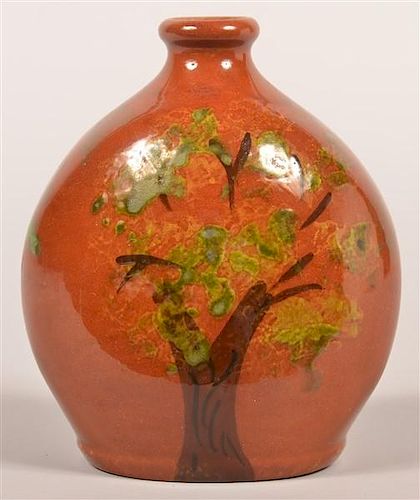 BREININGER REDWARE FLASK WITH TREE