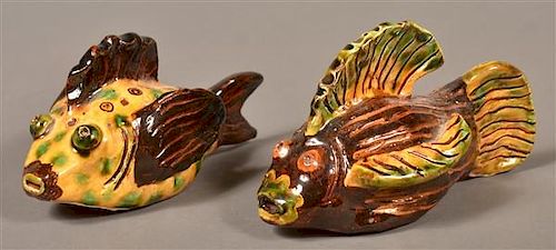 3 SUSAN CAMPBELL REDWARE FISH WHISTLES Two 39baee