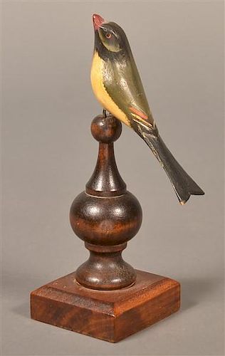 PAINTED WOOD SONG BIRD PERCHED 39bb5b