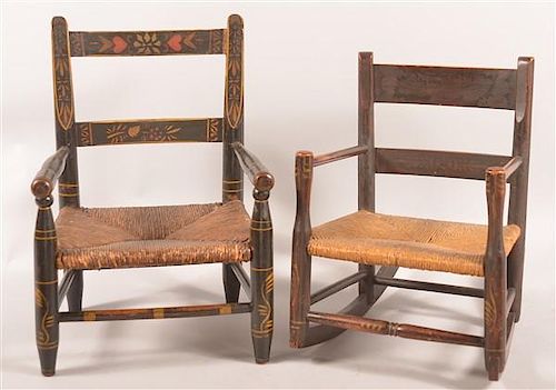 2 19TH CENTURY CHILD'S RUSH SEAT