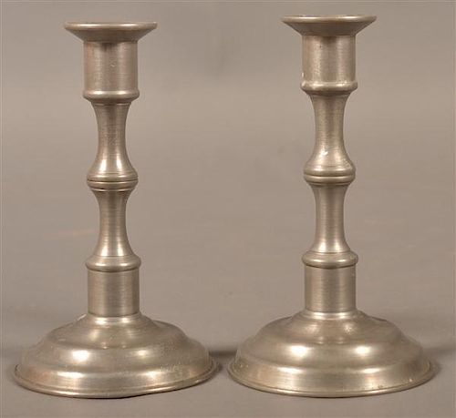 PAIR OF REPRO. PEWTER CANDLESTICKS