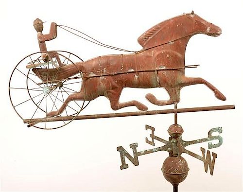 COPPER HORSE DRAWN SULKY WEATHERVANE.Vintage