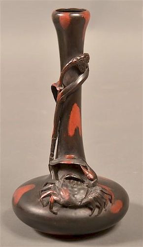 CHINESE BRONZE VASE WITH CRAB DECORATION Vintage 39bbce