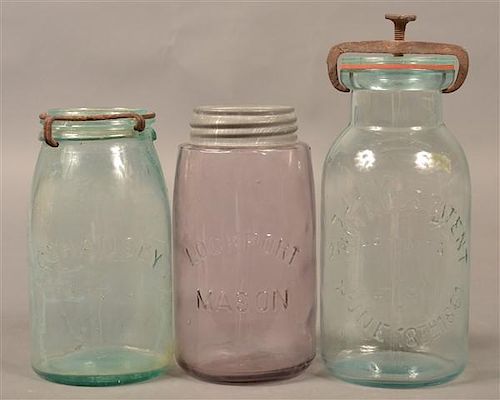 THREE VARIOUS ANTIQUE GLASS CANNING 39bbdd