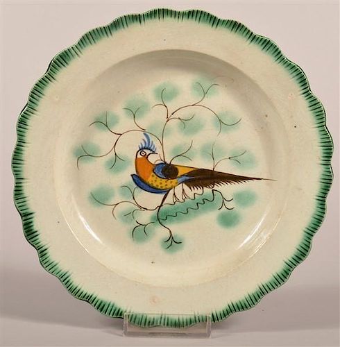 LEEDS GREEN PEAFOWL DECORATED PLATE Leeds 39bc1a