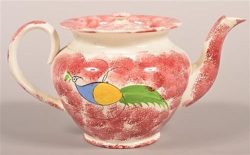 RED SPATTER PEAFOWL PATTERN TEAPOT Red 39bc20